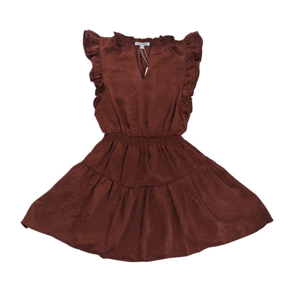 Steve Madden Womens Brown Ruffled Sleeveless Mini Dress S Polyester.NWT